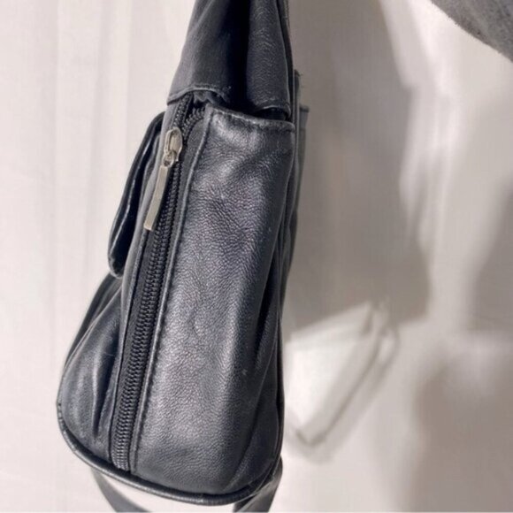 Vintage 90s Black Faux Leather Convertible Shoulder Bag  Backpack - Picture 8 of 16